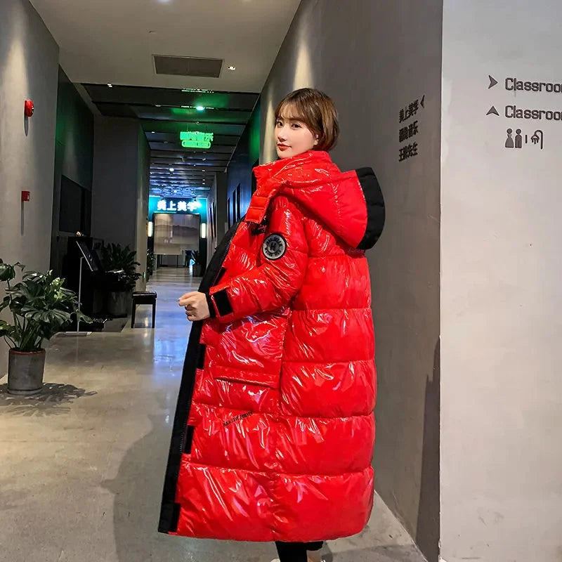 Women's Long Hooded Winter Puffer Coat . Thick Quilted Parka Jacket