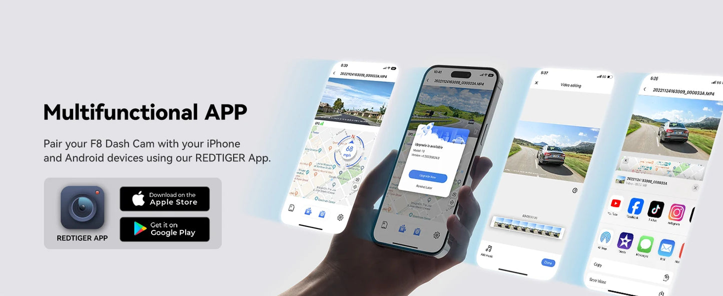 REDTIGER F8  4K+1080P 5.8G WiFi Dash Cam Front and Rear GPS Dash Camera for Cars Front Night Vision Car DVR Car Dash Camera