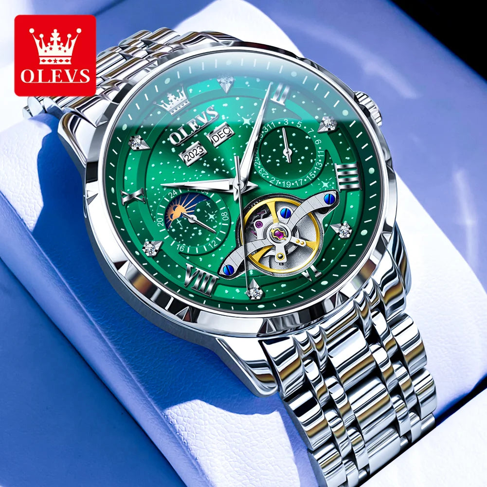 Men’s Luxury Skeleton Watch – Stainless Steel Starry Dial Design