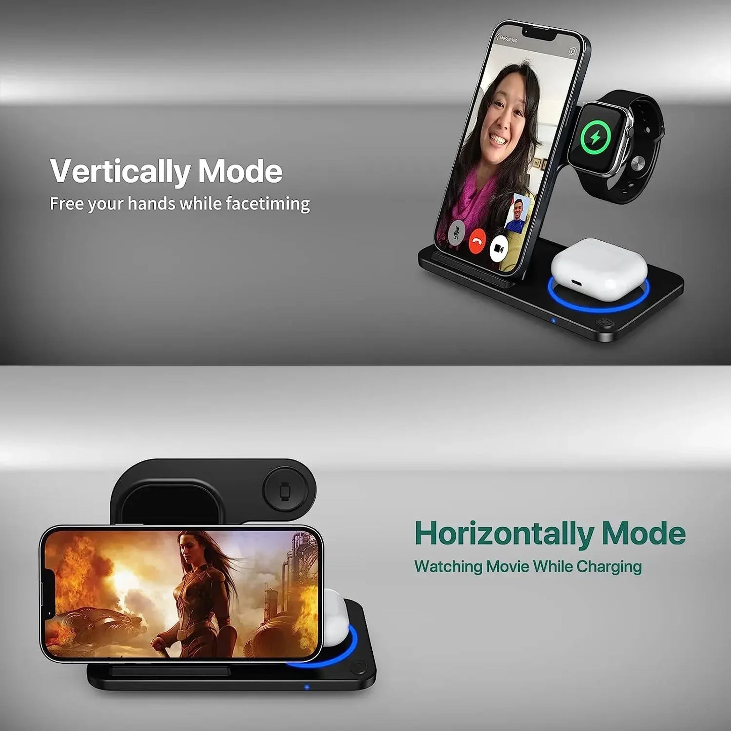 30W 3-in-1 Foldable Wireless Charging Station for iPhone, Apple Watch & AirPods