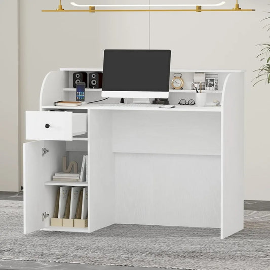 Modern Reception Desk Power Outlets With Storage Drawers