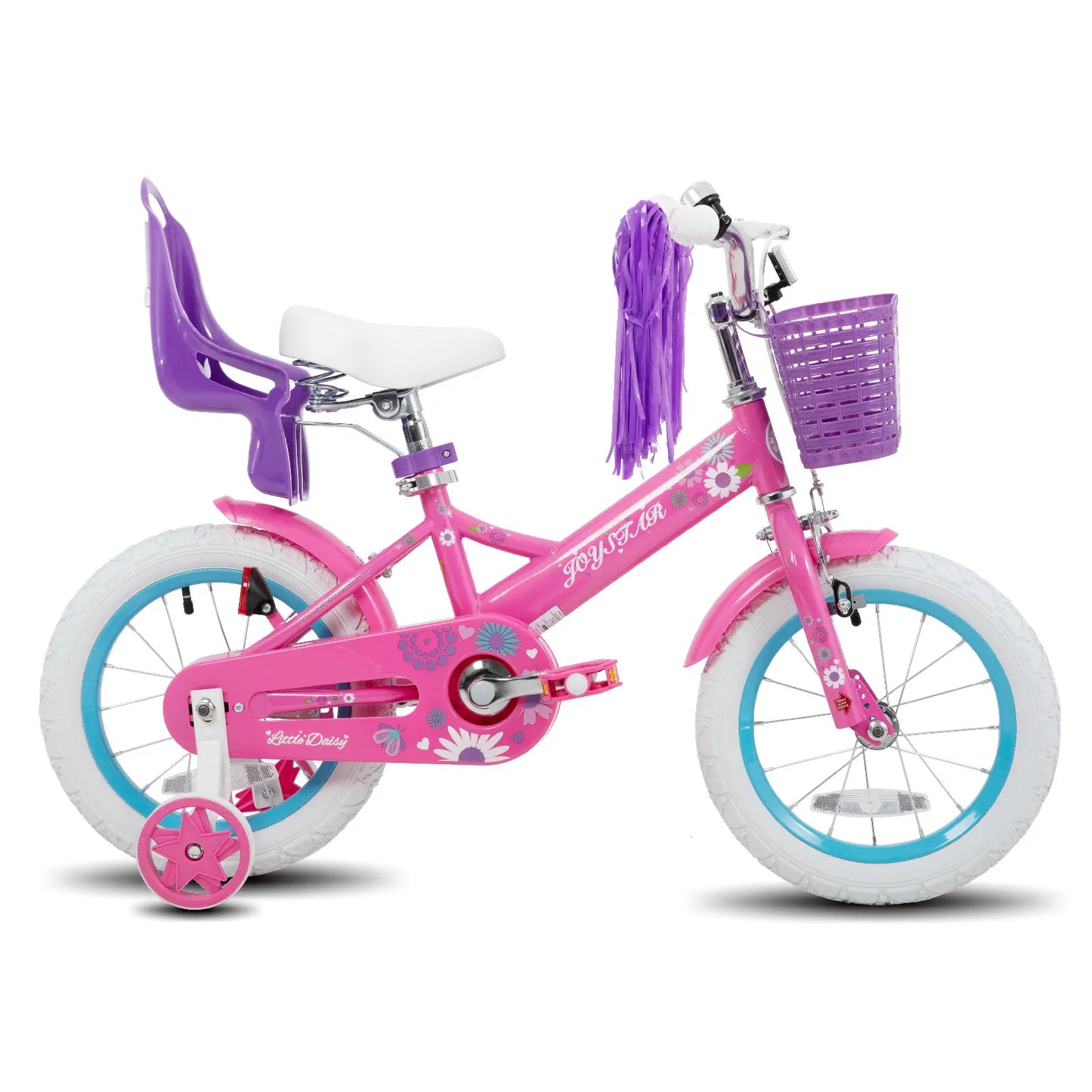 Girls Daisy Kids Bike with Training Wheels . Adjustable Bicycle for Ages 2–7