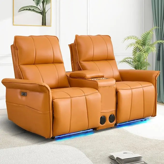 Power Reclining Loveseat Sofa Wall Hugger Recliners RV Sofa Theater Seating Electric Double Recliner with Cup Holders, 72