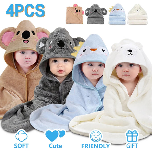 4PCS/Set Absorbent Baby Bath Towel,Soft Baby Towels for Newborns,Toddlers and Kids, 32x32 in Baby Towel with Hood