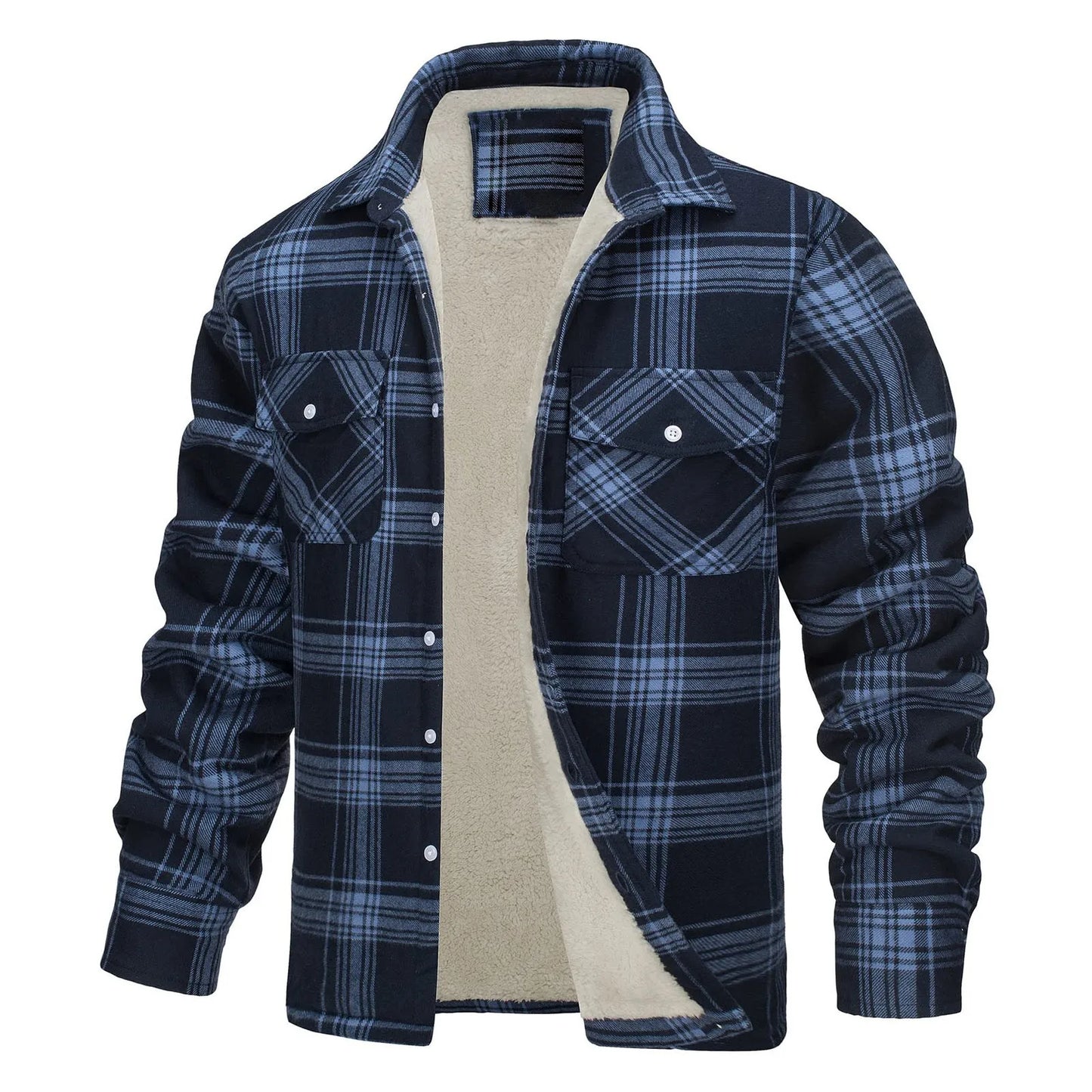 Men’s Sherpa Lined Plaid Flannel Jacket Warm Casual Button Up Coat