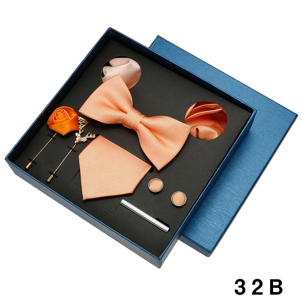 Luxury Men’s Bow Tie Gift Set with Pocket Square, Cufflinks & Lapel Pin