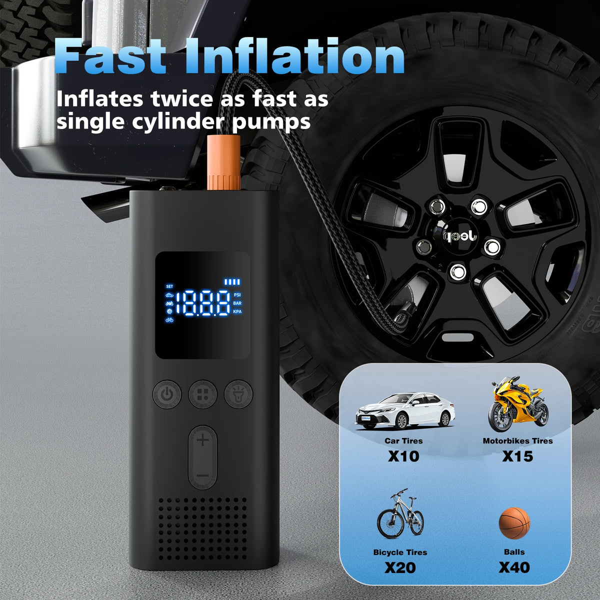 Portable Cordless Tire Inflator | Digital Air Pump for Car Tires