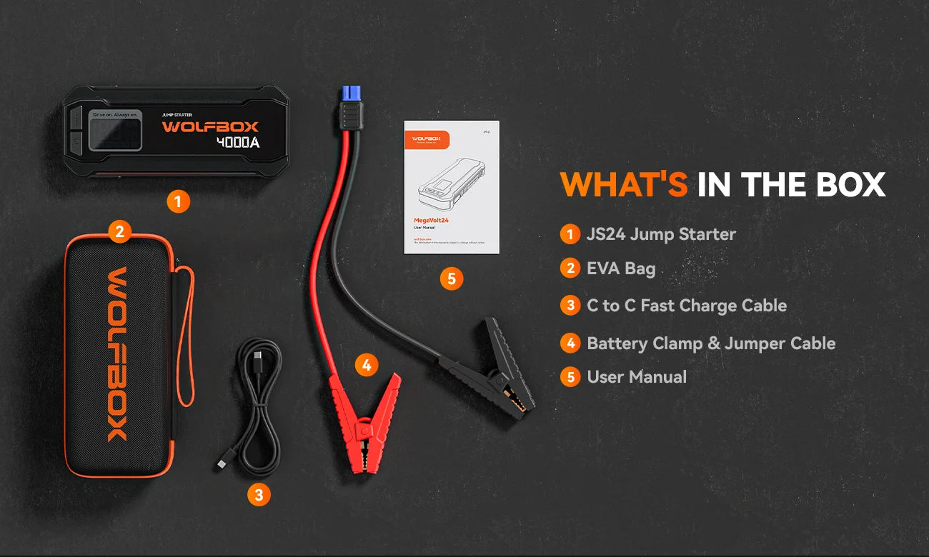 4000A Portable Car Jump Starter Battery Pack .12V Battery Booster, USB Fast Charger & LED Emergency Light