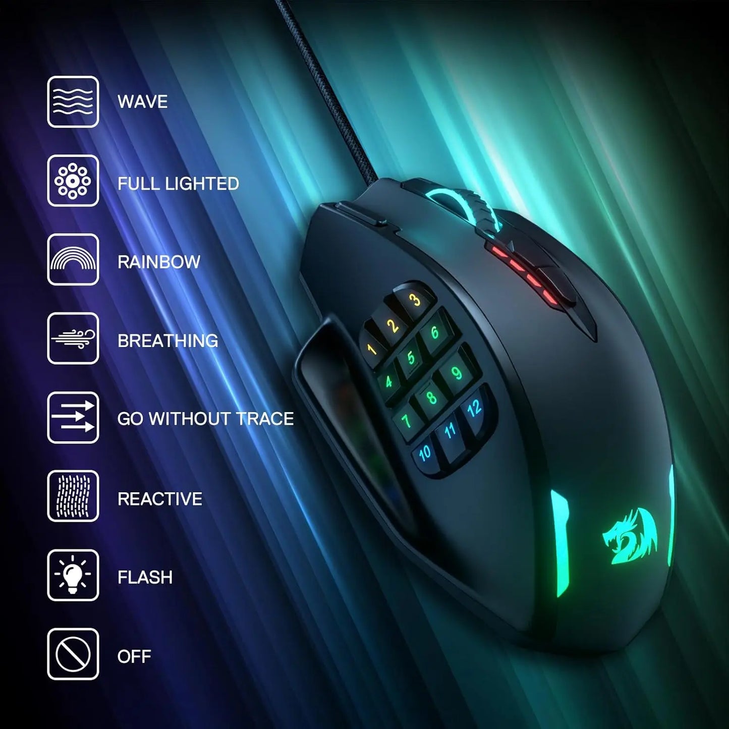 Redragon Wireless RGB Gaming Mouse with Programmable Buttons, Ergonomic Optical Mouse, Adjustable DPI for PC & Laptop