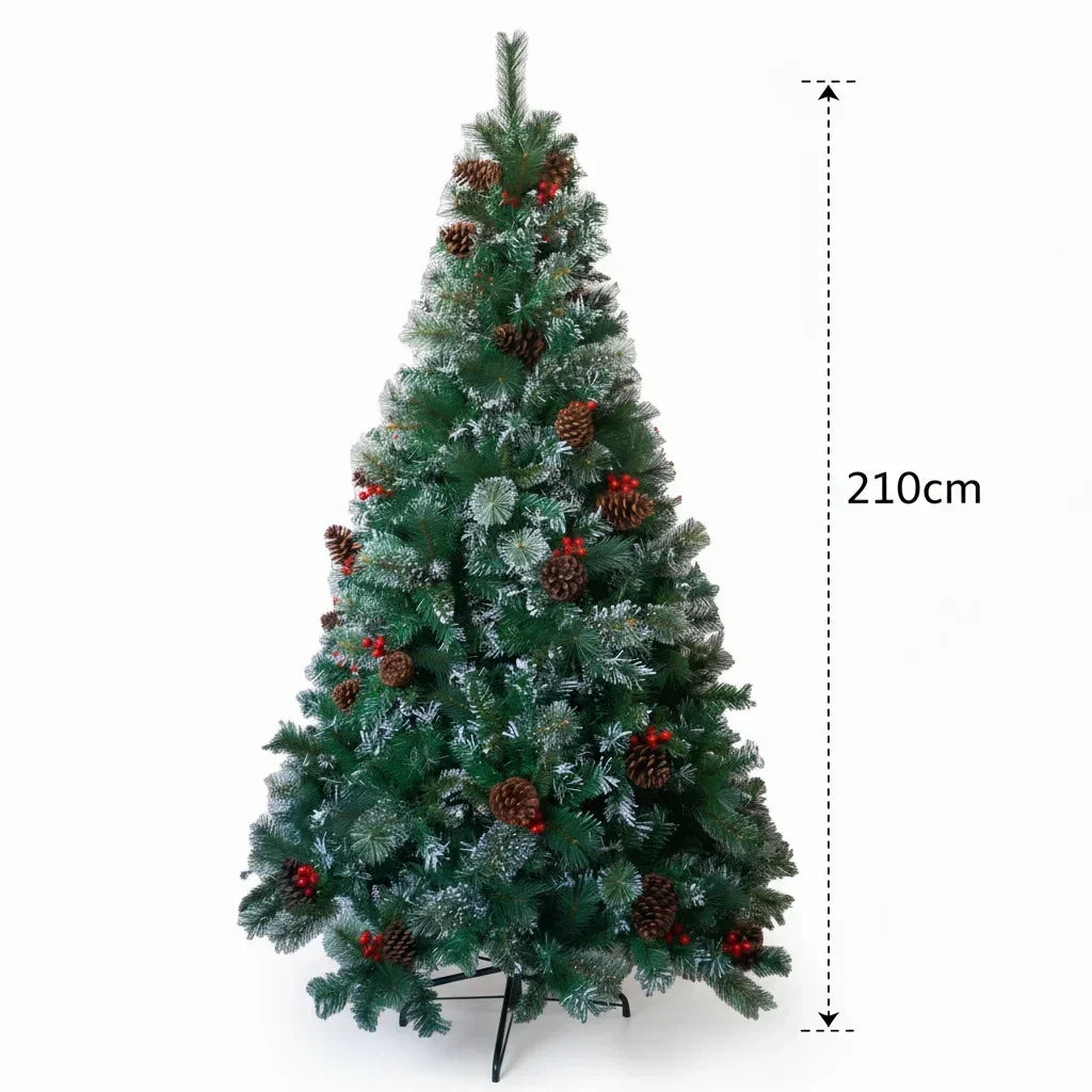 7FT Full Artificial Christmas Tree with 1,150 Tips, Pine Cones & Berries . Premium Holiday Tree with Natural Rustic Charm