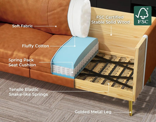 73'' Mid-Century Modern Couch, Small Loveseat for Office, Living Room, Apartment, Tool-Free Assembly, Solid Wood Frame, Comfy C