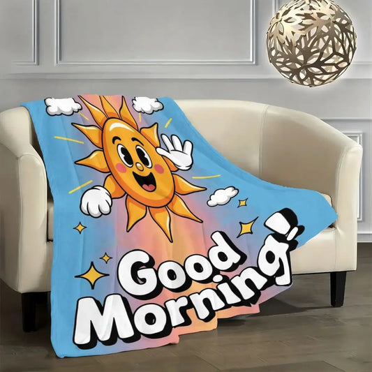 Sunshine & Rainbow “Good Morning” Cozy Flannel Throw Blanket