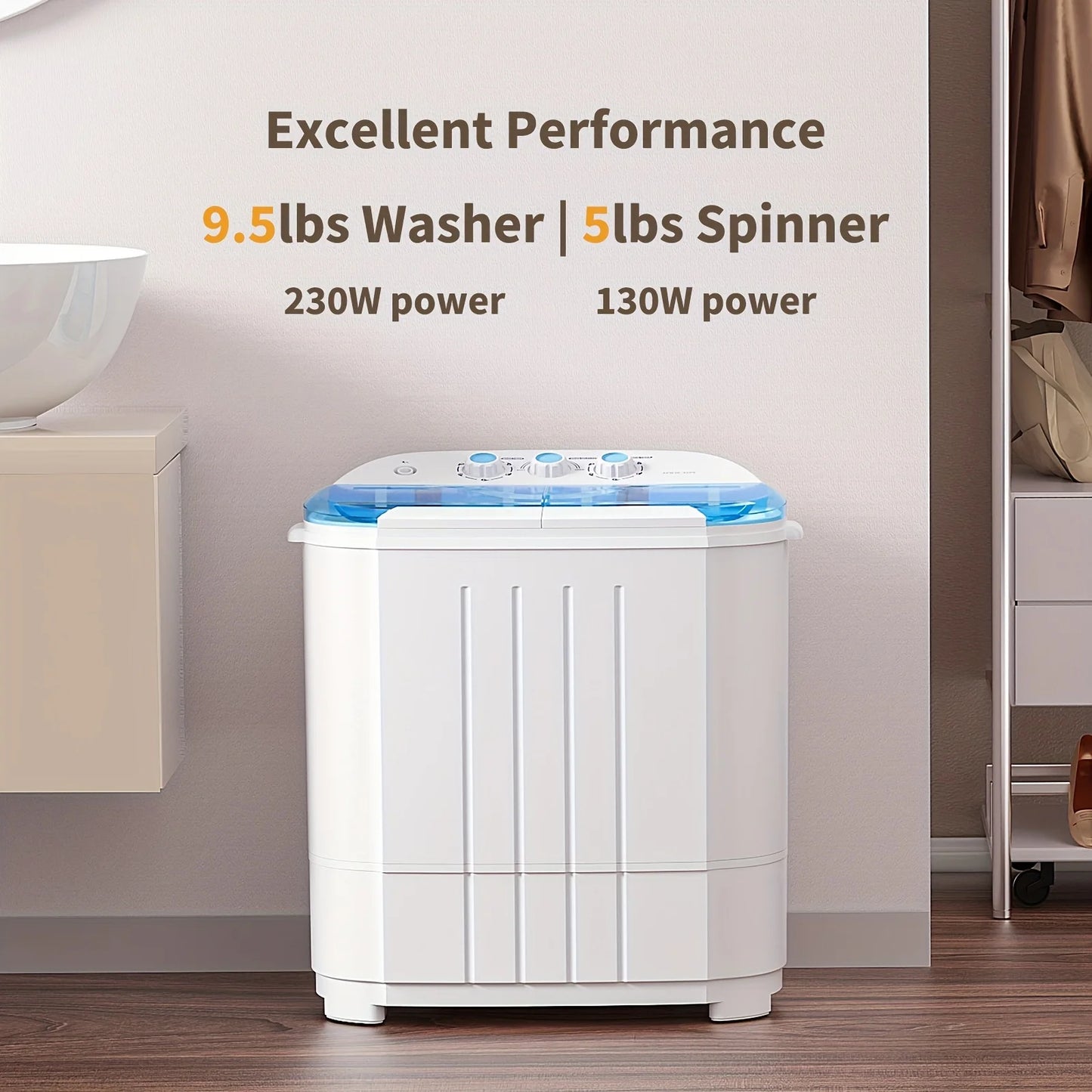 14.5 lb Portable Twin Tub Washing Machine with Spin Dryer for Apartments, RVs, Dorms & Small Spaces