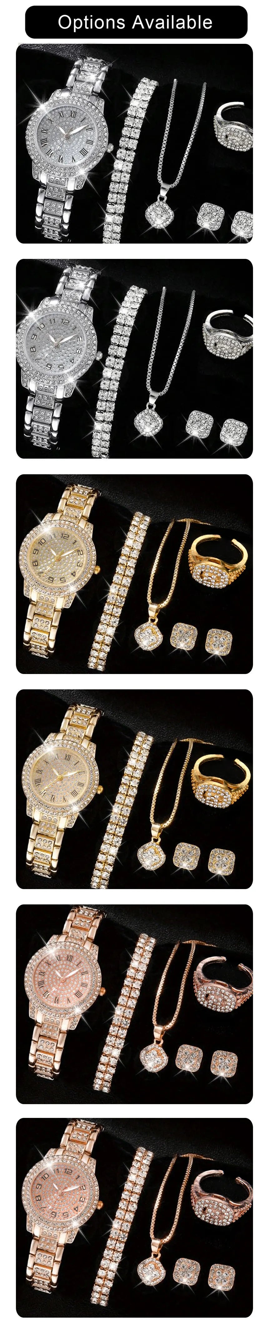 Luxury Women’s Watch & Jewelry Gift Set. Elegant Crystal Fashion Collection