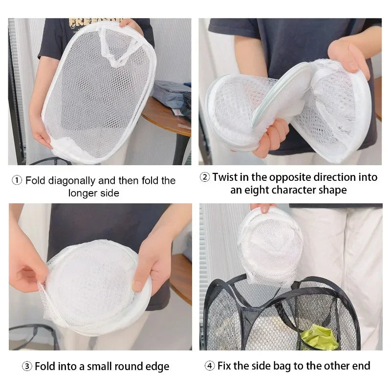 Collapsible Mesh Laundry Hamper with Carry Handles . Foldable Clothes Storage Basket