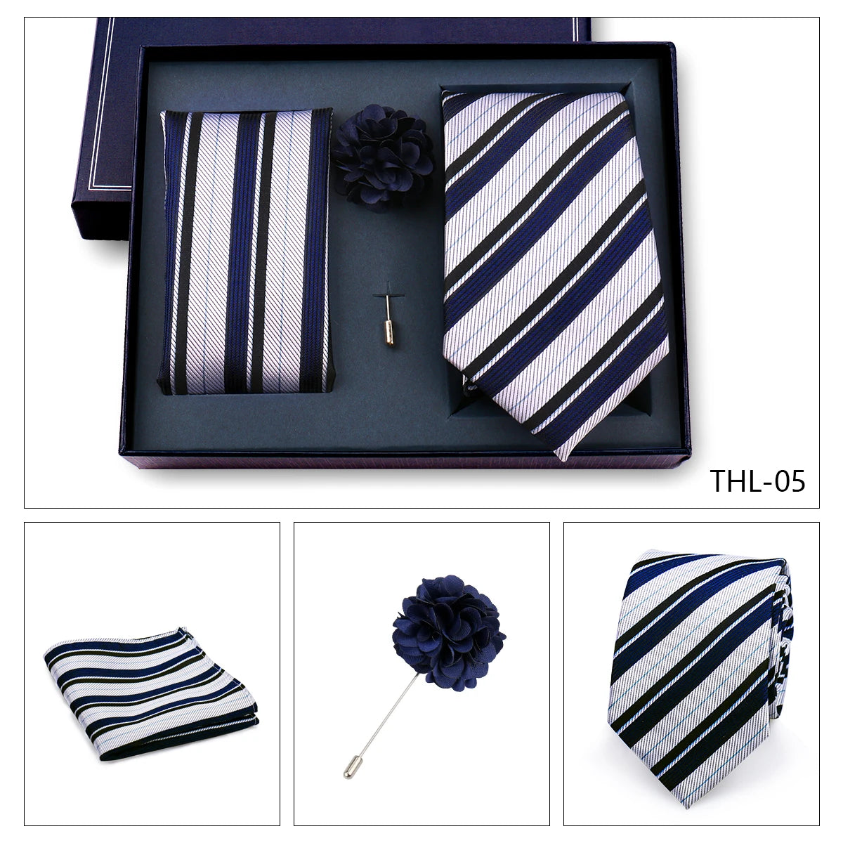 Luxury Men’s Paisley Necktie Gift Set. Silk Tie, Pocket Square, Cufflinks & Gift Box for Weddings & Business
