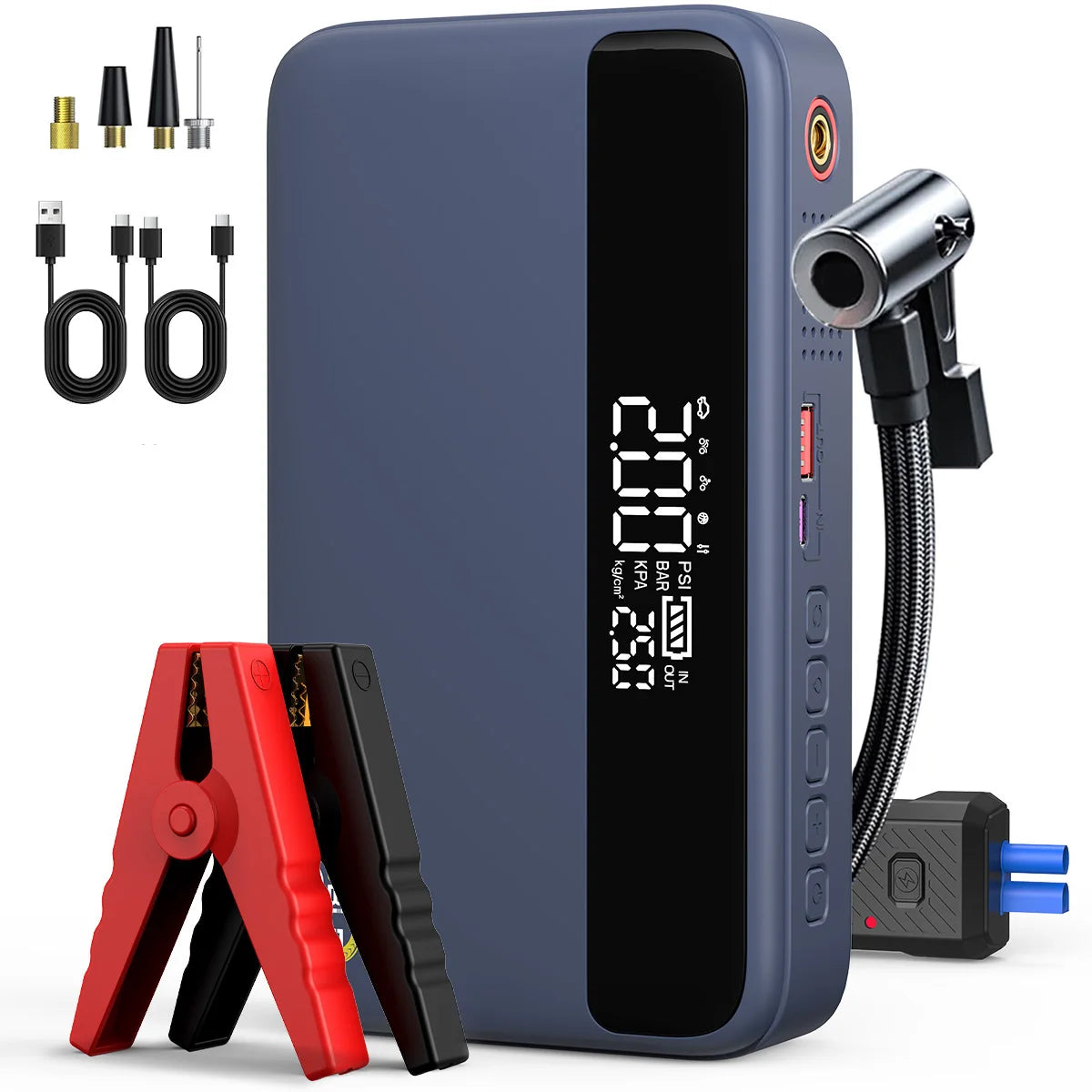 Portable Car Jump Starter with Air Compressor LCD Display 21800mAh Battery Pack