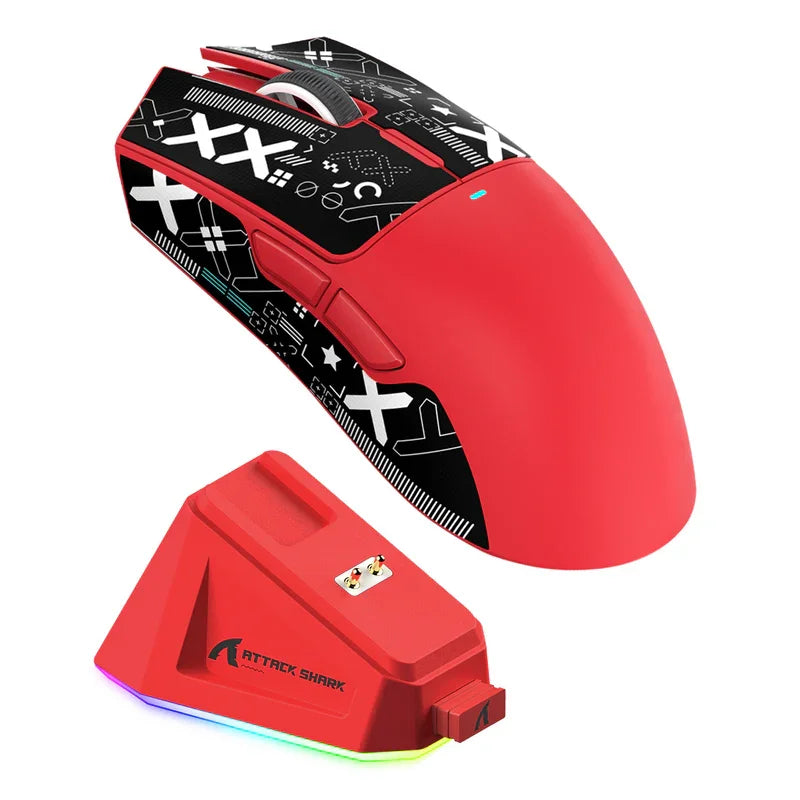 ATTACK SHARK X11 Wireless Gaming Mouse with RGB Magnetic Charging Dock, Tri-Mode Bluetooth/2.4GHz/USB-C, Ergonomic Rechargeable Mouse for PC, Mac & Laptop