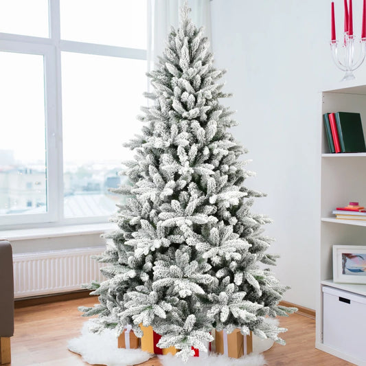 5ft Flocked Christmas Tree with 768 Tips, Realistic PE+PVC Snowy Hinged Tree with Metal Stand, Full Artificial Xmas Tree for  Ho