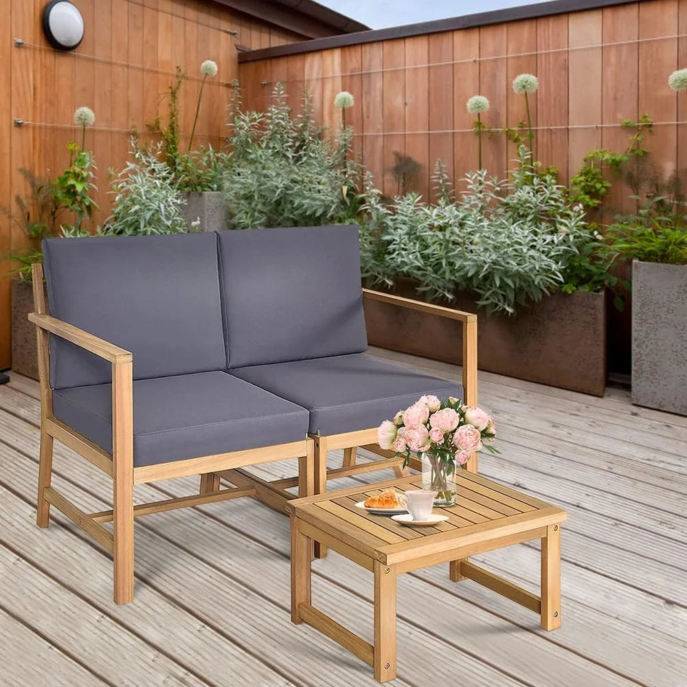 3 Piece Acacia Wood Patio Furniture Set Chairs Table Indoor Outdoor Garden Balcony Conversation Relaxation