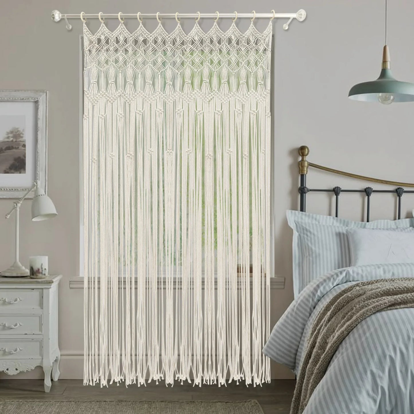 Bohemian Woven Macrame Door Curtain. Decorative Hanging Room Divider