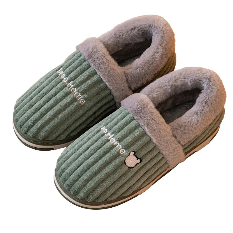 Gacimy Warm Cotton Slippers For Women Winter Indoor Soft Flats Shoes Couple Casual Anti-Slip Home Slides Fashion Furry Slippers