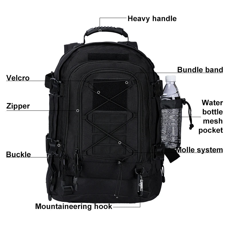 60L Tactical Hiking Backpack with MOLLE Webbing