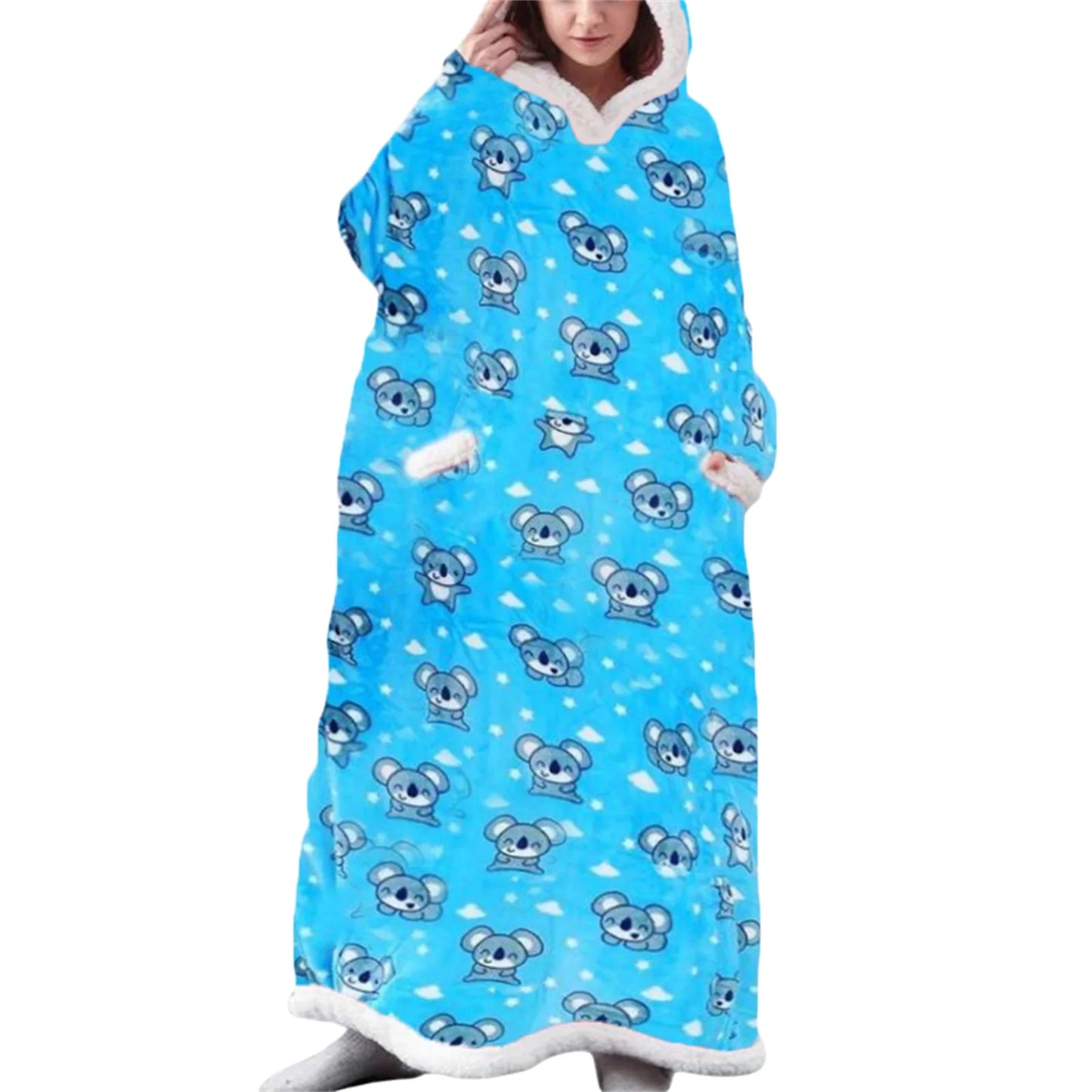 Wearable Blanket Hoodie Long Sleeve Hooded Blanket Oversized Loungewear with Pockets