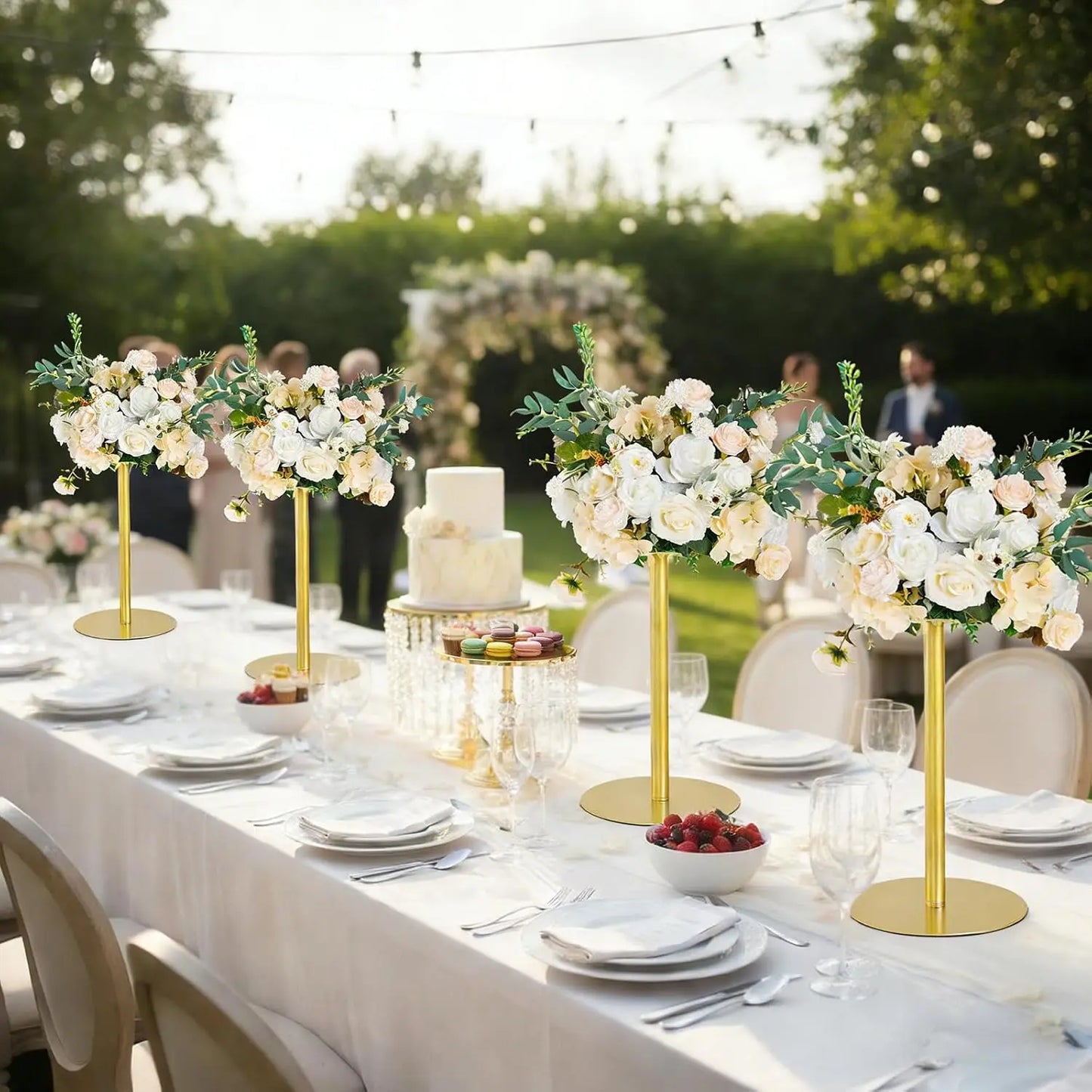 4-Piece Gold Metal Flower Stand Set . Elegant Wedding Centerpiece Stands for Floral Arrangements, Parties & Event Décor