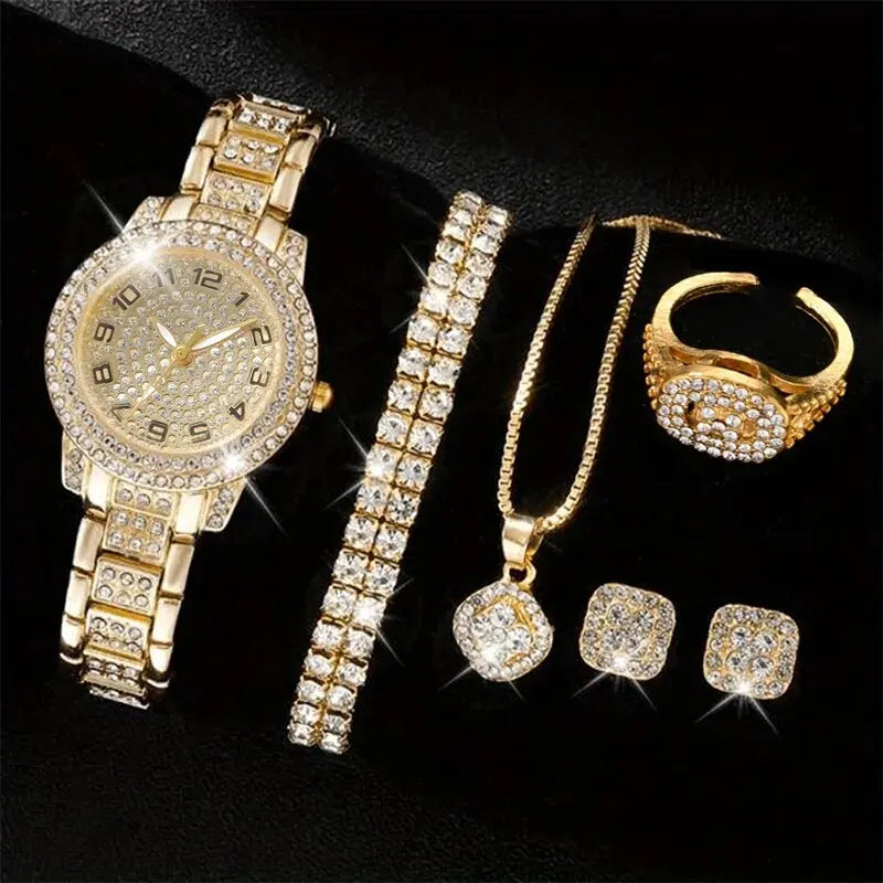 Luxury Women’s Watch & Jewelry Gift Set. Elegant Crystal Fashion Collection
