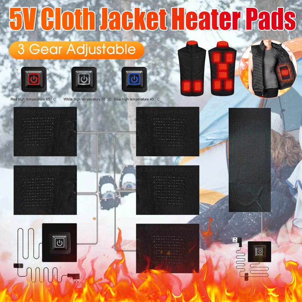 5V USB Clothes Heater Pad With 3 Gear Adjustable Temperature DIY Electric Heating Sheet Heating Warmer Pad For Vest Jacket