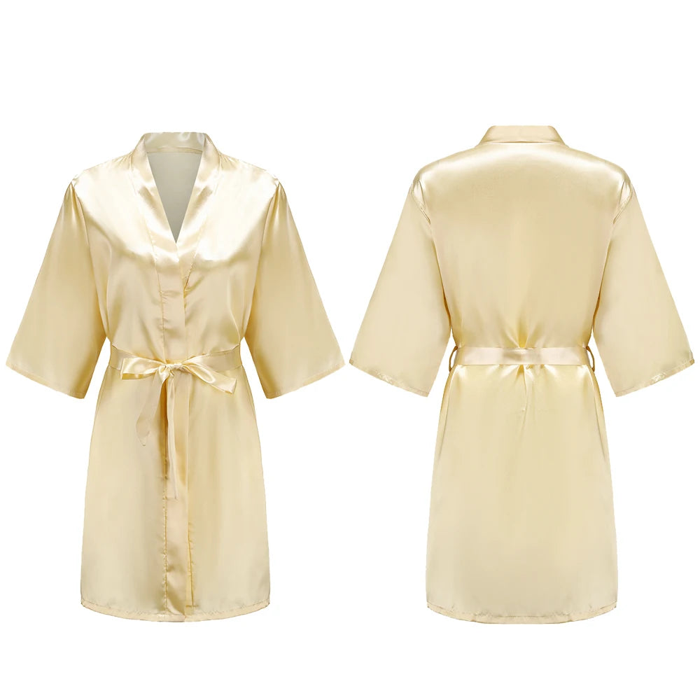 Women's Satin Pajama Set. Short Sleeve Robe & Shorts Loungewear