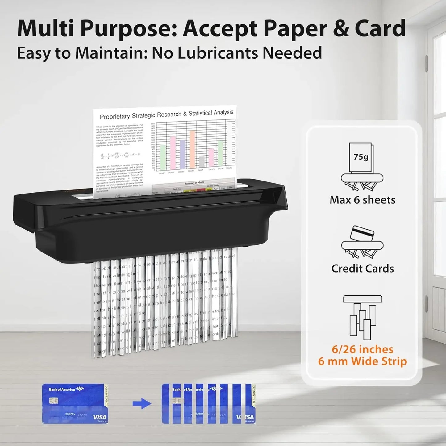 Compact 6 Sheet Paper Shredder .Jam-Proof Home Office Document Shredder