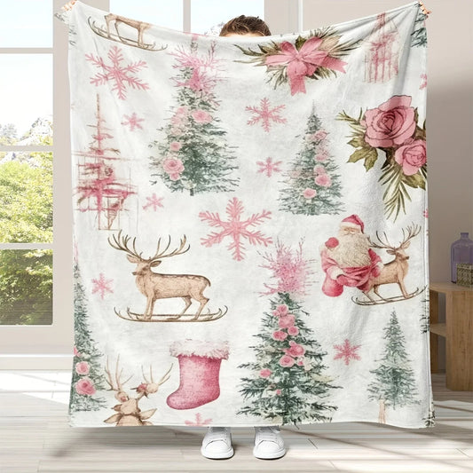 rustic christmas print flannel fleece blanket throw for bed sofa gift camping air conditioning napping multiple sizes style