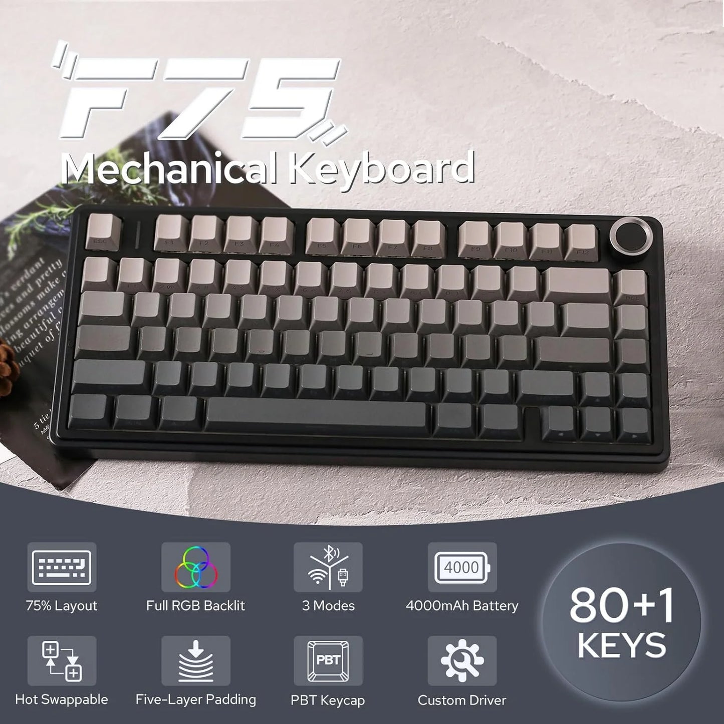 AULA F75 Pro Wireless Mechanical Gaming Keyboard . RGB Hot-Swappable Tri-Mode Keyboard