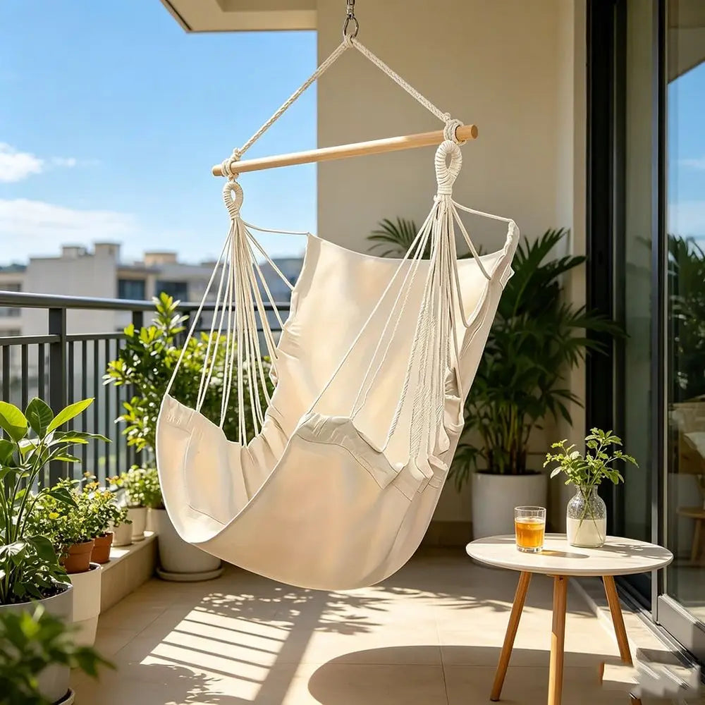 Outdoor Hanging Hammock Chair | Soft Breathable Cotton Swing Chair for Patio, Porch, Garden & Indoor Relaxation