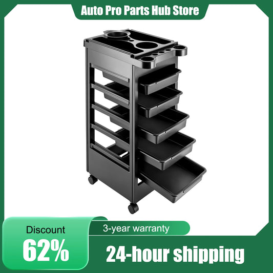 5-Layer Beauty Salon Spa Hair Styling Station Trolley, Equipment Rolling Storage Tray Cart, with Wheels and 5 Drawers