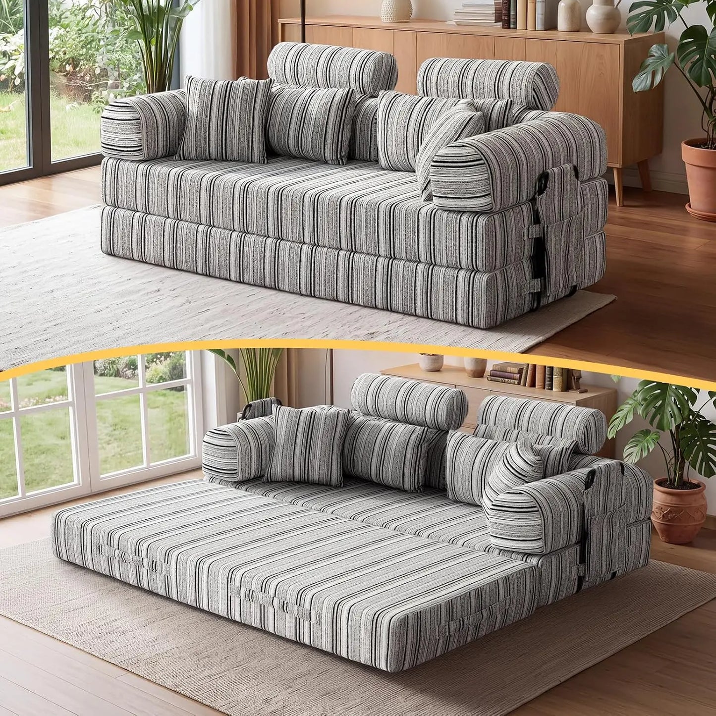 78.8-Inch Convertible Futon Sofa Bed with High Back