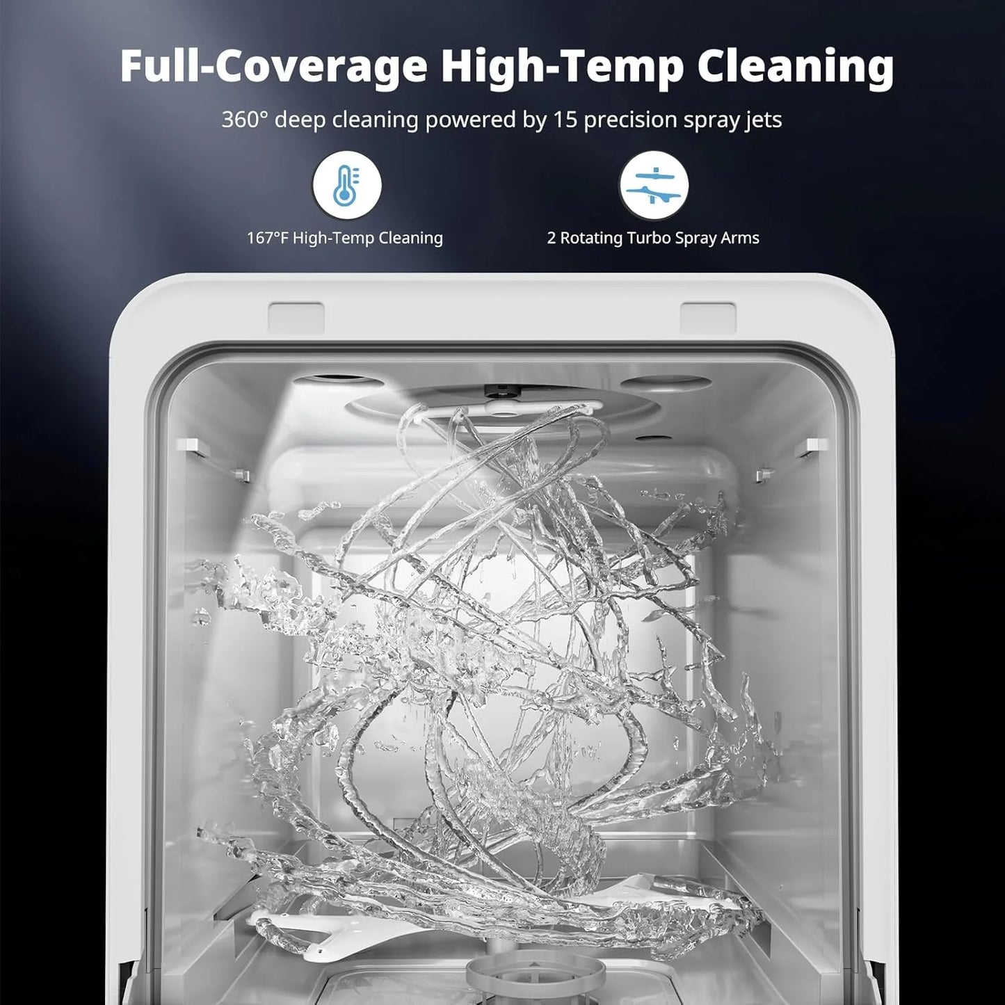 Portable countertop dishwasher with 5-liter tank features 14.6-inch ultra-narrow design, 9 programs, 24-hour delayed start
