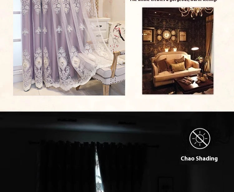 Luxury Embroidered Floral Blackout Curtains. Elegant Vintage Window Panels