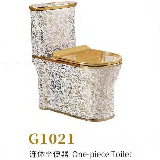 Luxury Gold Electroplated One-Piece Ceramic Toilet . Modern Designer Bathroom Fixture