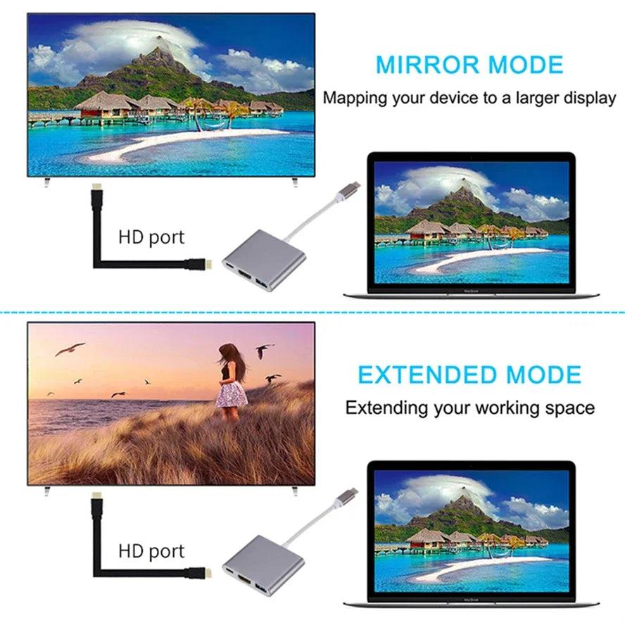 3-in-1 USB-C Hub with 4K HDMI Output, USB 3.0 Port & USB-C Power Delivery Adapter for Laptops, Tablets & Workstations