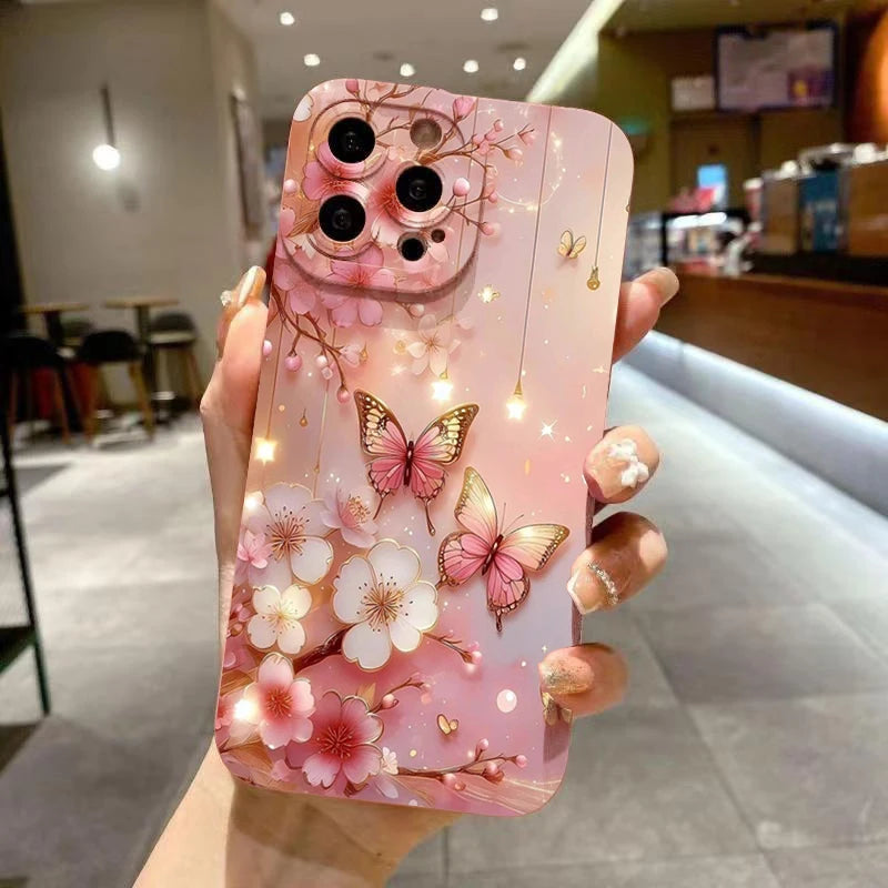 Butterfly Floral Design Shockproof Phone Case for iPhone Samsung