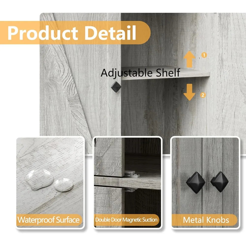 "Set of 2 Tall Farmhouse-Style Kitchen Pantry Cabinets with 4 Barn Doors and Adjustable Shelves, 72" Freestanding Storage"