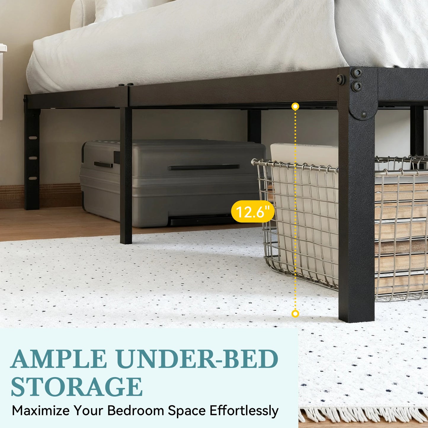 Heavy Duty Metal Bed Frame with Under Bed Storage