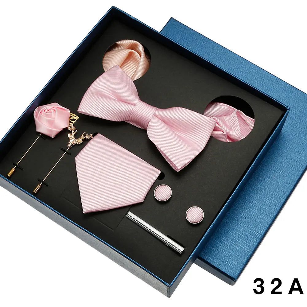 Luxury Men’s Bow Tie Gift Set with Pocket Square, Cufflinks & Lapel Pin