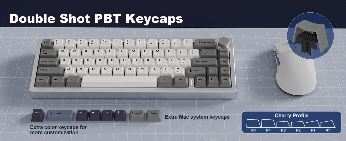 YUNZII AL68 Silver Wireless Custom Mechanical Keyboard, QMK/VIA Aluminum Keyboard, Hot Swap Gasket Gaming Keyboard with Knob