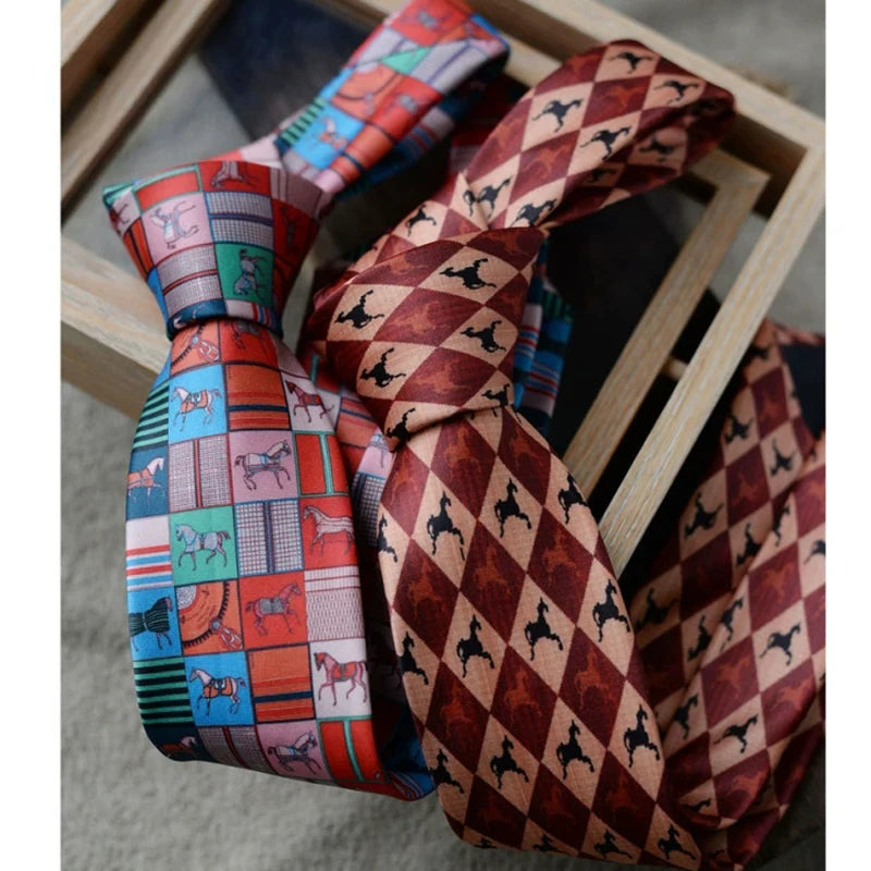 8cm Width New Design Printed Neckties Retro Anchor Animal Green Brown Neck Ties For Men Daily Wear Shirt Tuxedo Accessories Gift