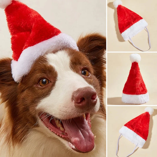 Christmas Pet Santa Hat Red Plush Soft Holiday Cap for Dogs and Cats Festive Party Costume Accessory Cute Photoshoot Decoration