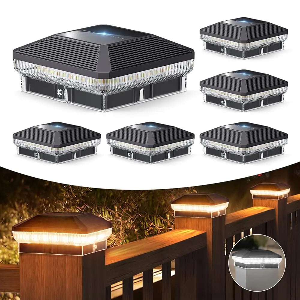 6/12 Pack Solar Fence Post Cap Lights | Waterproof LED Outdoor Deck, Patio & Garden Post Lights with 3 Lighting Modes